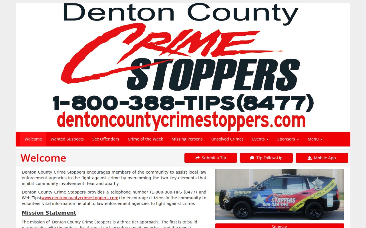 Denton County Crime Stoppers program and tip information