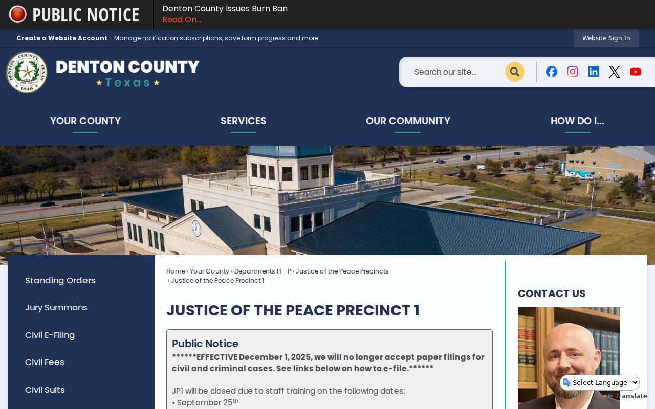 Denton County bench warrant records routed through a Justice of the Peace court