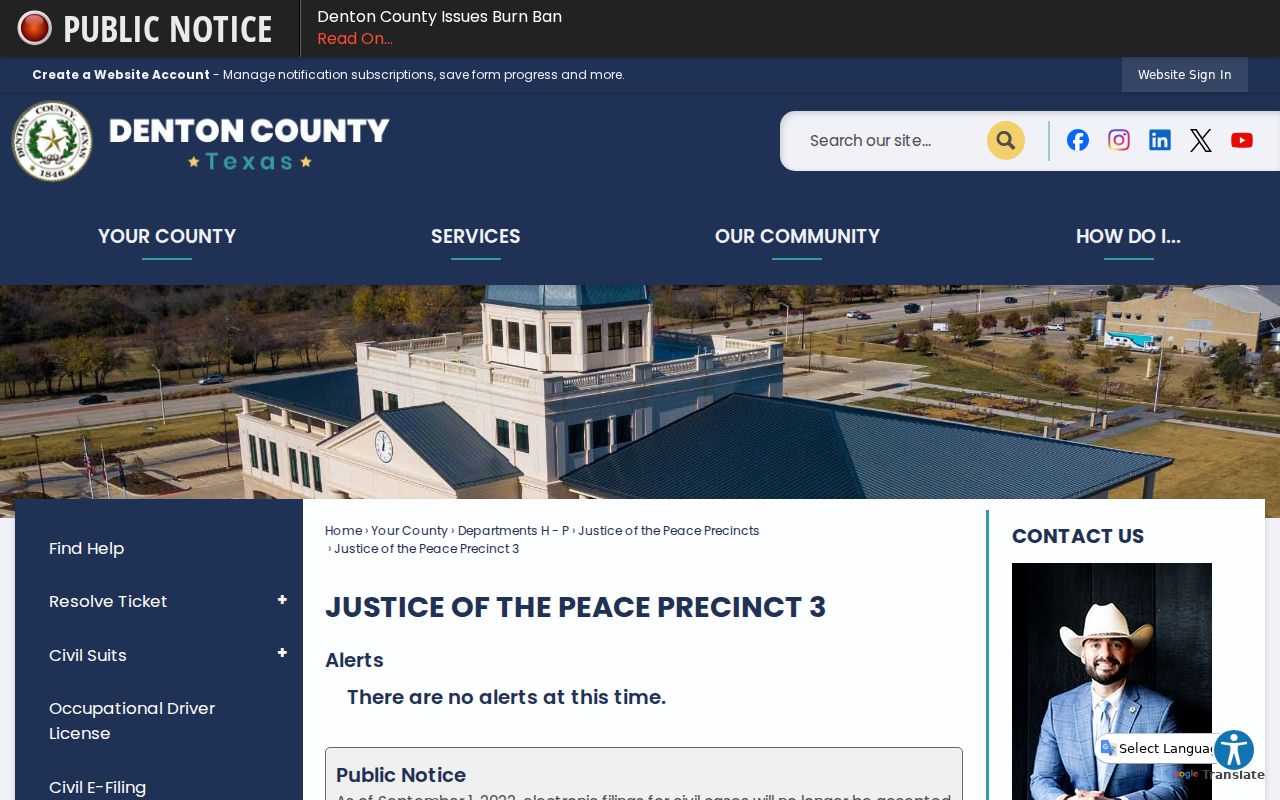 Denton County bench warrant records and JP3 court contact route