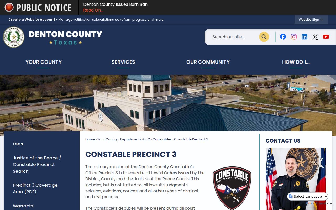 Denton County arrest warrant service by a JP constable