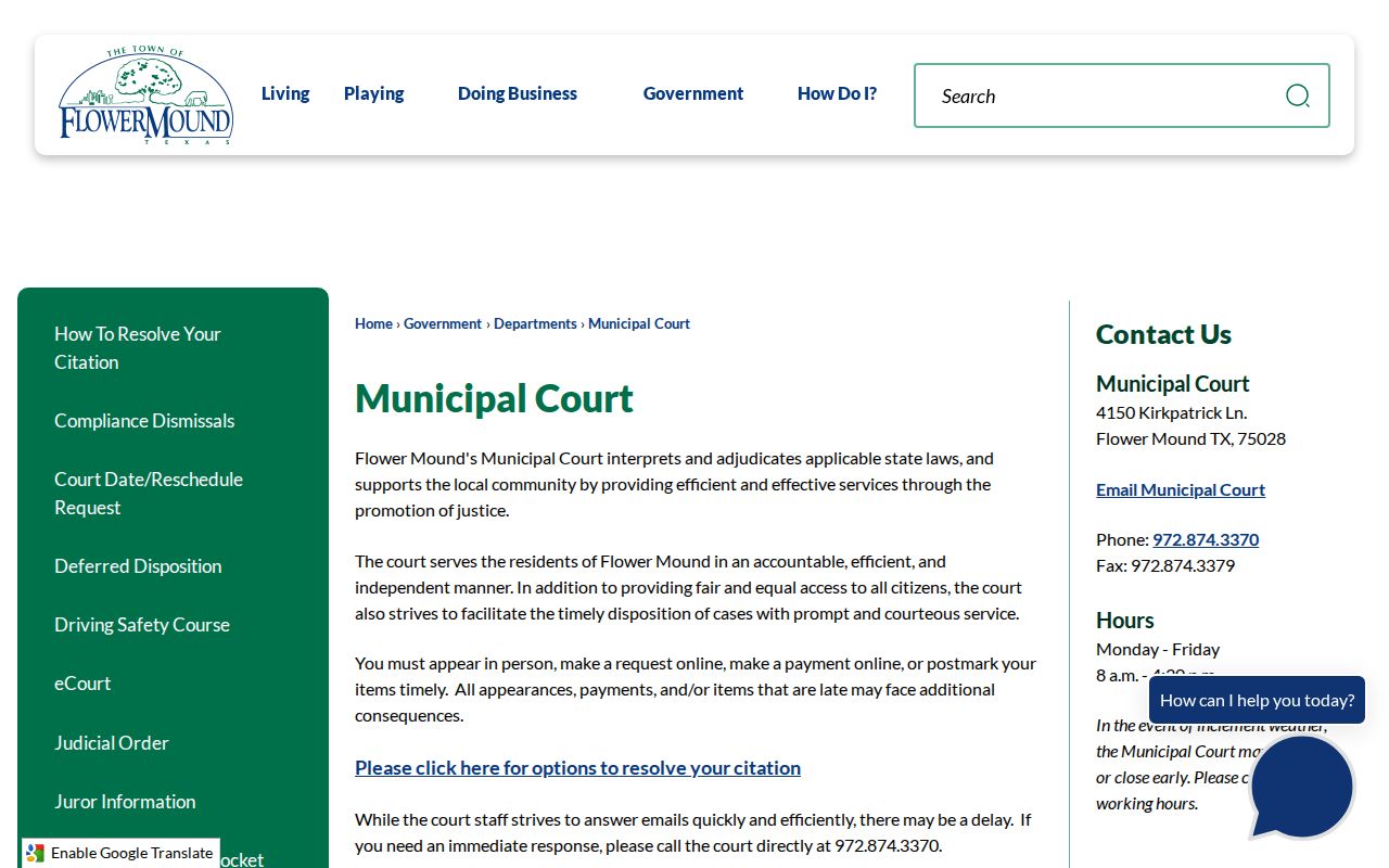 Flower Mound Municipal Court contact and building information