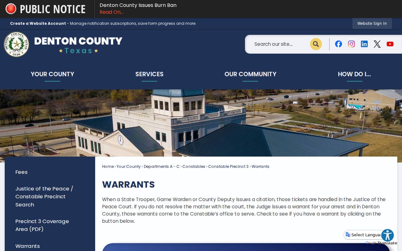 Denton County traffic warrant record routing from citation to JP court